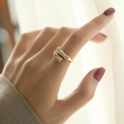 2021 New Design Feeling Bamboo Skeleton Shape Gold Opening Rings For Woman 2021 New Gothic Jewelry Party Girls Luxury Ring Set