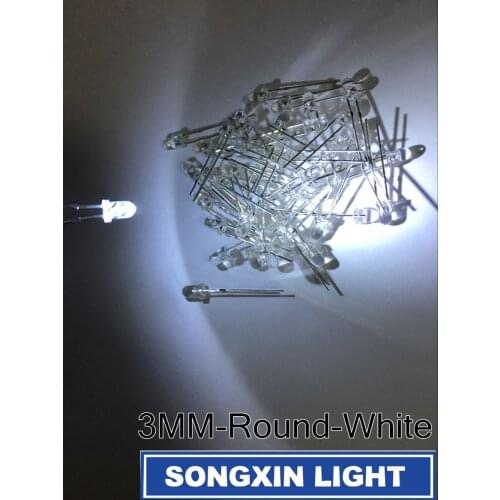 10pcs LED 3mm White Clear Lens Round Top 3 mm Transparent Ultra Bright LED Light Emitting Diode Lamp 3V