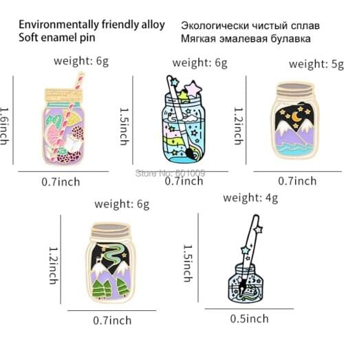 20/Lot Ink Bottle Glass Fruit Tea Drink Bottle Brooch Pin For Lapel Figure Toys