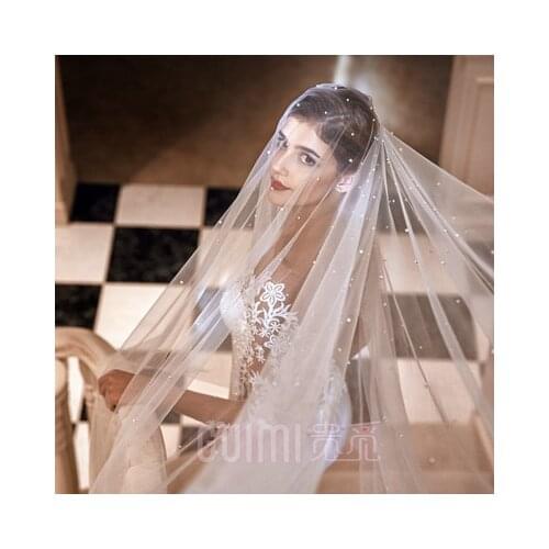 2019 wedding bridal veil Hot Sale White/Ivory Bridal Veil One Layer Cathedral Royal Pearl Wedding Veil