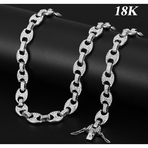 2021 NEW HIP HOP Coffee Iced Out Alloy Bean Pig Nose Rhinestone Necklace Chain Bling Necklaces for Men Jewelry