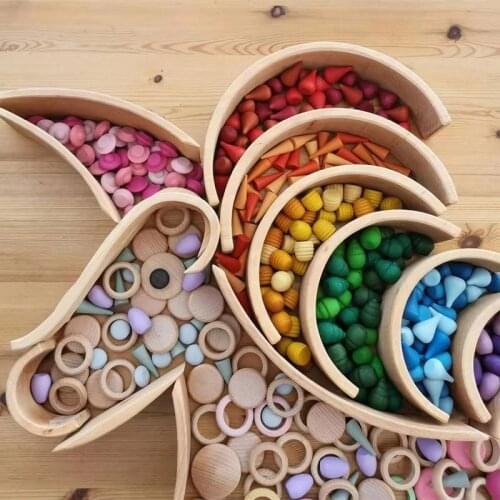 27PCS Toddler Playset Montessori and Waldorf Inspired Rainbow Wooden Toys Colorful Rainbow Blocks Educational Toys For Childrens