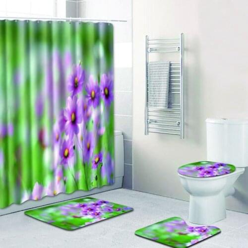 4pcs/lot Green plantt Bath Curtain Waterproof Shower Curtains Accessories Bathroom Curtain with 12 Hooks 3D Natural Landscape