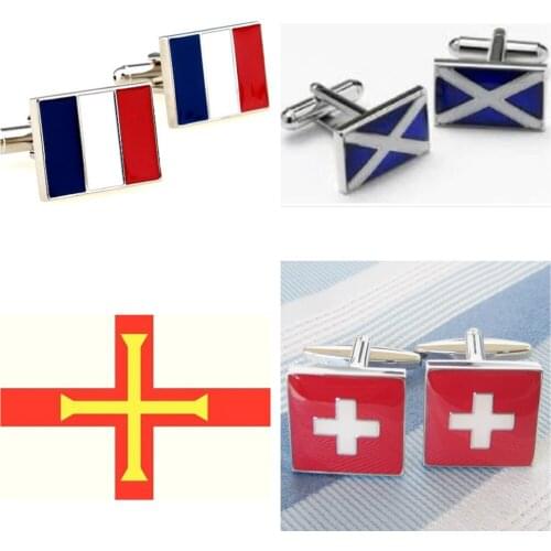 50pairs/lot CUSTOMIZE National Flag Cufflinks French Switzerland Guernsey Scotland Flag Cuff Link Copper Enamel Wholesale