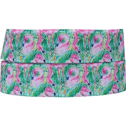 50 yards/lot) Free shipping 5/8" flamingo printed foe fold over elastic for hair ties