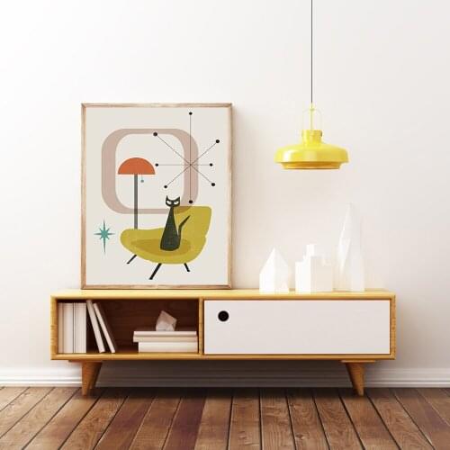 Abstract Black Cat Sitting on A Chair Canvas Painting Wall Art Nordic Posters and Prints Wall Pictures for Living Room Decor