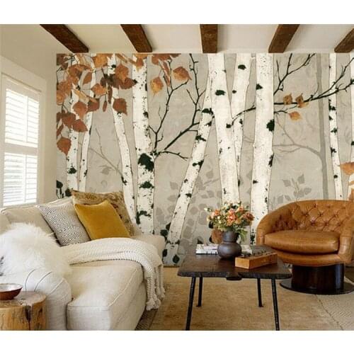 Free Shipping White birch wallpaper 3D wallpapers kids stickers stereo living room bedroom TV background wallpaper mural