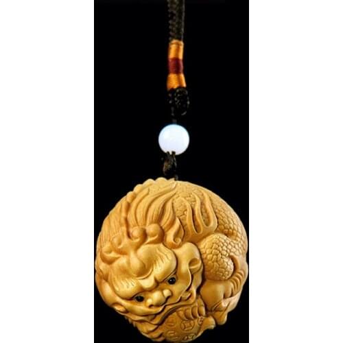 Boxwood 4-6cm Lucky Pixiu Sculpture Ball Keychain Feng Shui Pendant Car Hanging Room Decoration Chinese God Beast