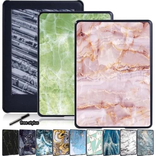 Tablet Case for Amazon Kindle EReader Paperwhite 1/2/3/4/Kindle 10th Gen 2019/8th Gen 2016-Anti-fall Marble Slim Cover Case +pen