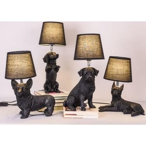 Black White Puppy Table lampAnimals Bedroom bedside lamp Livingroom Dogs Table Lamps abajur para quarto Deco lighting fixtures