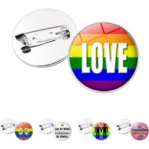Gay Pride Lgbt Time Gem Badge Clothing Accessories Rainbow Six-color Glass Metal Brooch Pin DIY Pinback Round