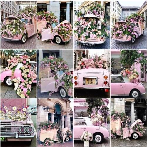 GATYZTORY Paint By Number Flowers Car Drawing On Canvas DIY Pictures By Numbers Landscape Kits HandPainted Pink Rose Art Home De