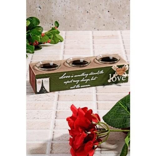 MHK Collection Wood Tumbled 3'lü Decorative Candle Holder