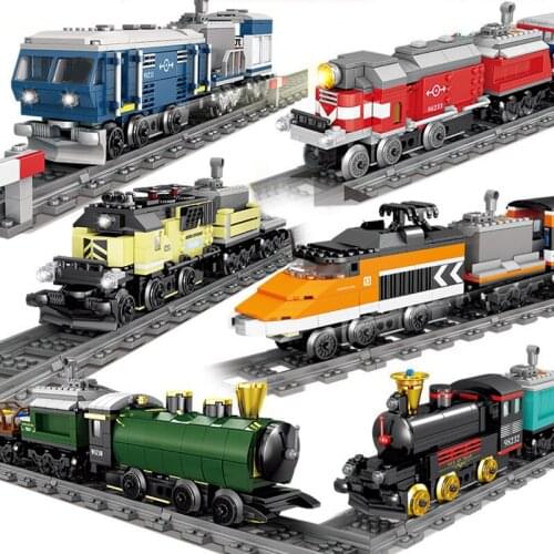 QWZ New Battery Powered Electric Classic City Train Rail Building Blocks Bricks Gift Toys For Children Boys Girls