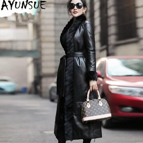 AYUNSUE Genuine Leather Jacket Women Real Mink Fur Collar Winter Down Jacket 2020 New Long 100% Sheepskin Coat Korean MY3743