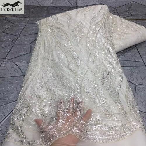 Madison African Lace Fabric 2021 Beautiful High Quality Handmade Beaded Lace French Lace Fabric 5 Yards For Wedding Dress