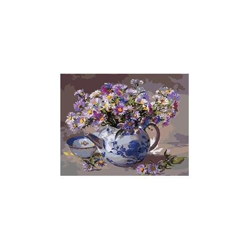 MaHuaf-W448 simple flower coloring by numbers DIY digital Hand-painted canvas painting for home decor