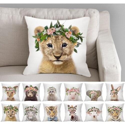 Cute Baby Animals Cushion Covers Bunny Rabbit Horse Sheep Bear Puffin 45X45 Racoon Print Decorative Velvet Pillow Case