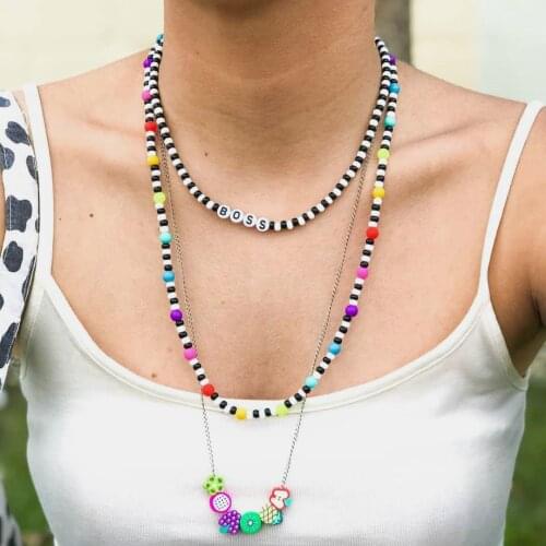 Vedawas Fashion Letter Fruit Bead Necklace For Women Bohemian Cute Daisy Handmade Layer Collar Choker Necklace Jewelry Wholesale