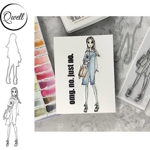 QWELL Fashion Girl Holding Hand Bag Metal Cutting Dies Stencil Match Clear Transparent Stamps DIY Scrapbooking Crafts 2020