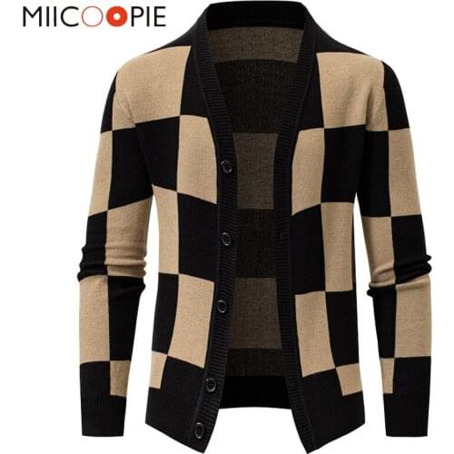 Mens Cardigan Sweater Luxury Knitted Plaid Print Long Sleeve Sueter Masculino Mens Clothing Cardigan Designer Homme Sweater 3XL