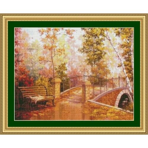 59-47 park on autumn counted 14ct white canvas similar DMC Cross Stitch kits14ct needlework Set DIY embroidery