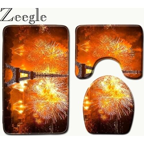 Zeegle Scenic Painting Microfiber Bath Mats Set Pedestal Rug Toilet Mat Lid Cover Anti-slip Absorbent Bathroom Rug and Carpet