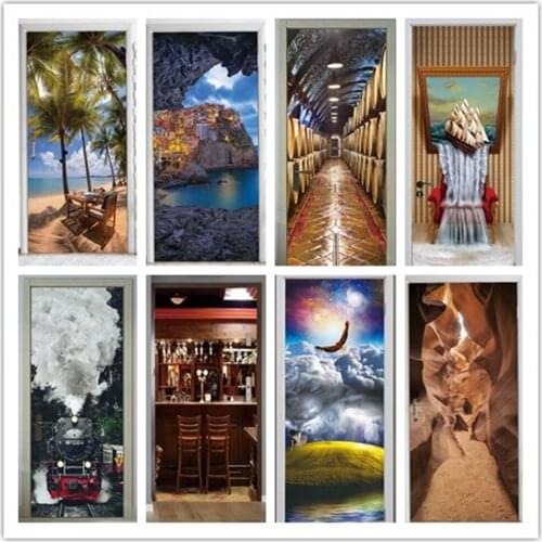 3D 77x200cm Creative Door Puerta Stickers Home Decor Paste Self Adhesive PVC Room Decoration DIY Waterproof Murals Deursticker