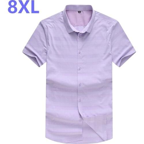 NEW large size 8XL 7XL 6XL 5XL Mens striped Summer blue Short Sleeve Lapel Male Casual Tops Camisa Masculina Shirts