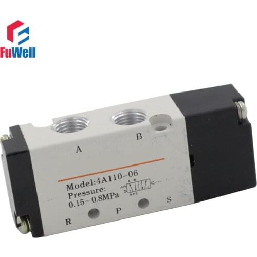 4A110-06 Solenoid Valve 5 Port 2 Position PT 1/8 Pneumatic Control Valve Aluminum Alloy Air Valve