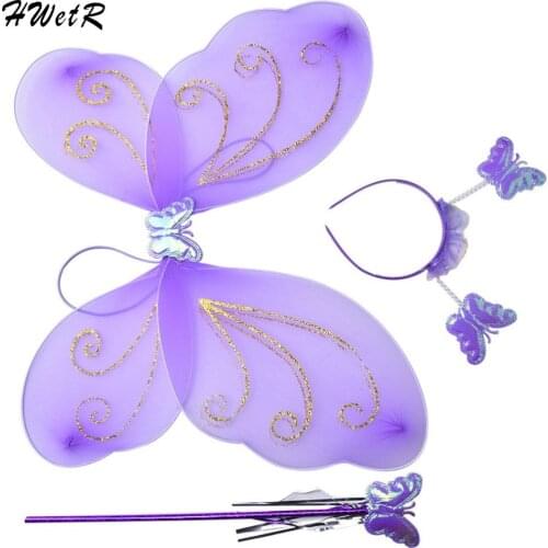 Fairy Princess Christmas Costume Butterfly Wing Wand Headband Lovely Party Costumes Princess Girl Kids 3 Pcs/Set