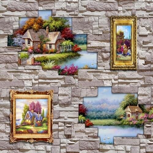 Drop Shipping Wallpaper 3d Pastoral Oil Painting Landscape Stone Backdrop Wall Wallpaper Mural Living Room Office Decoration