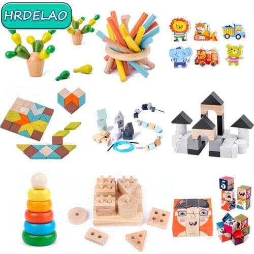 Baby Montessori Educational Toys Wooden 3D Animal Puzzle Toy Rainbow Beaded Tower Baby Early for Kids Enlightenment Toy for Gift