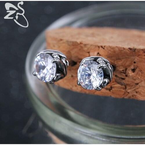 ZS Crystal Stud Earring for Women Men Round Ear Stud Earring Flower Earrings Stainless Steel pendientes Vintage boucle d'oreille