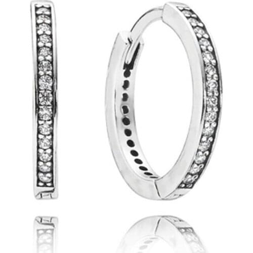 New Arrival Popular Noble Simple Design CZ Paving 100% 925 Pure Silver Circle Earring