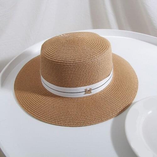 New Fashion Women Flat top Sun Hat Female Summer M Letter Straw Hat Summer Visor Caps Ladies Sunscreen Beach Hats Travel Hats