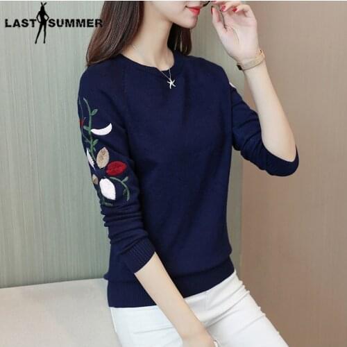 New Fashion 2021 Women Autumn Spring Embroidery Flower Sweater Pullovers Casual Warm Female Knitted Sweaters Pullover Lady