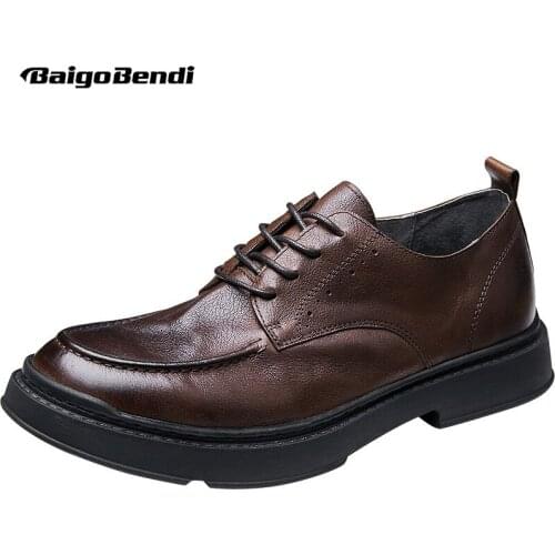 Retro Business Man Daily Leather Shoes High End Coffe Color Spring Summer Lace-up Trendy Men Derby shoes