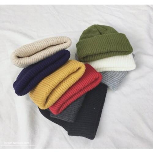 Winter Knitted Thick Women Skullies Fashion Warm Short Hat Autumn Hip hop Beanies Unisex Cap Men PJ015