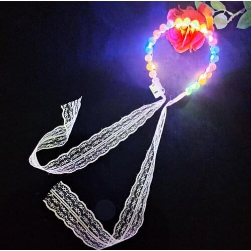 1Pc Lace Ribbon Veil Luminous Hair Bands Fairy Lights Light up Headband Female Tie Pearl Headdress Glow Wedding Party Christmas