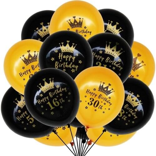 10 Pcs/set Cute 18/21/30/40/50/60th Happy Birthday Balloons Black Rose Gold Crown Latex Balloons for Birthday Party Decorations