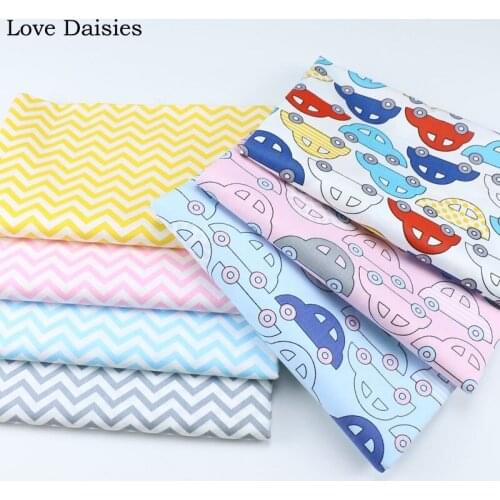 100% Cotton Twill COLOR PINK BLUE Car Chevron Fabrics for Kids DIY Bedding Cushion Pillow Sheet Handwork Home Decoration