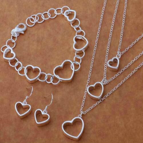925 sterling Silver 3PCS Earrings Necklaces Bracelet For Women Elegant Bridal Wedding Jewelry Jewellery Set