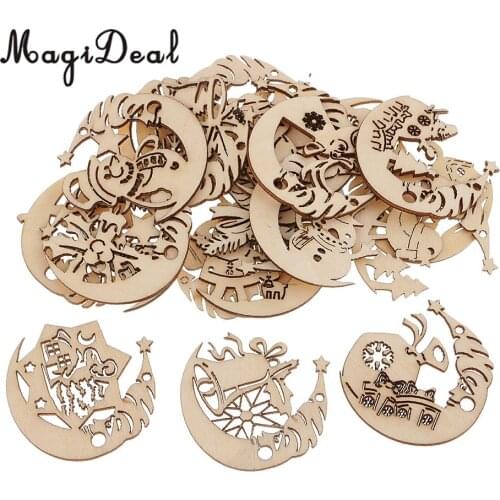 5pcs Unfinished Wood Christmas Tree Hanging Decoration Xmas Pendants Ornament Gift Tags Decoration