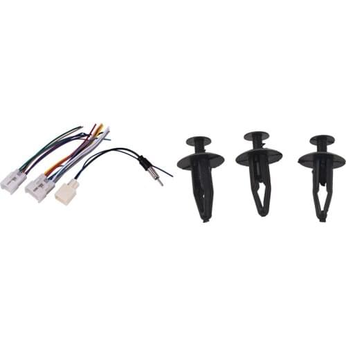 50Pcs 7mm Hole Plastic Fastener Rivet Push Retainer Bumper Clip Black & 1set Car Stereo CD DVD Wiring Harness for TOYOTA