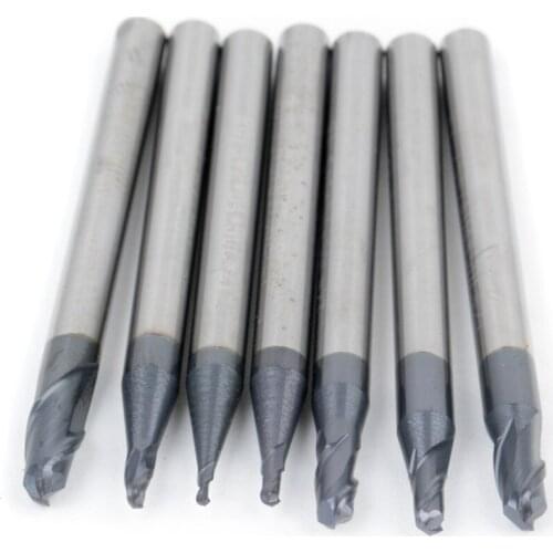 7Pcs 0.5mm-2.0mm Tungsten Carbide Router Bit Set 2Flutes End Mill Ball Nose Engraving CNC Radius End Mill Milling Cutter Tool