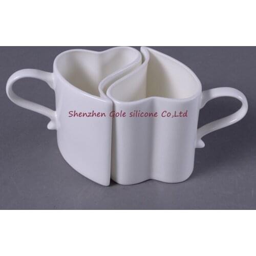 Free shipping 10 pair=20piece creative white heart shape mug cups, ceramic coffee couple mugs, girl/boy friend birthday gift