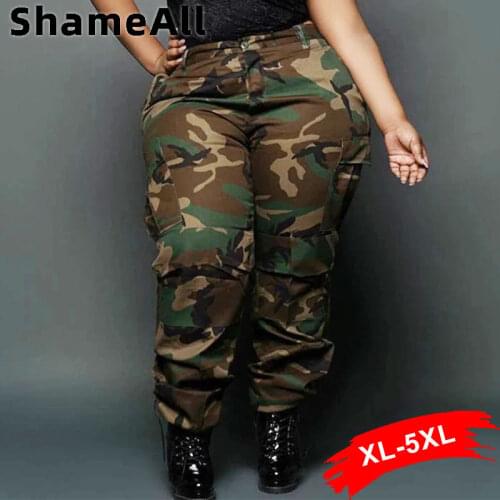 Streetwear Plus Size Camouflage Printing Cargo Pants 5XL Autumn Multi Big Pockets High Waist Loose Wide Leg Long Jogger Trousers