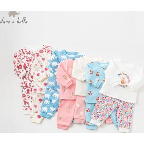 DBA8814 dave bella autumn baby unisex clothes fashion bear clothing sets girls lovely long sleeve suits children print clothes