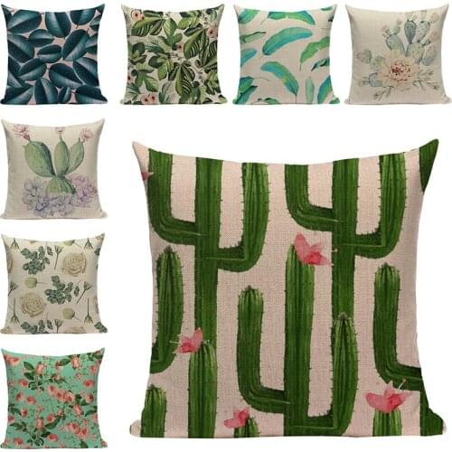 Cactus Plants Printed Decorative Cushions For Sofa Flowers Pillowcases Cotton Linen Art Pillow For Chairs Cushions Home Decor